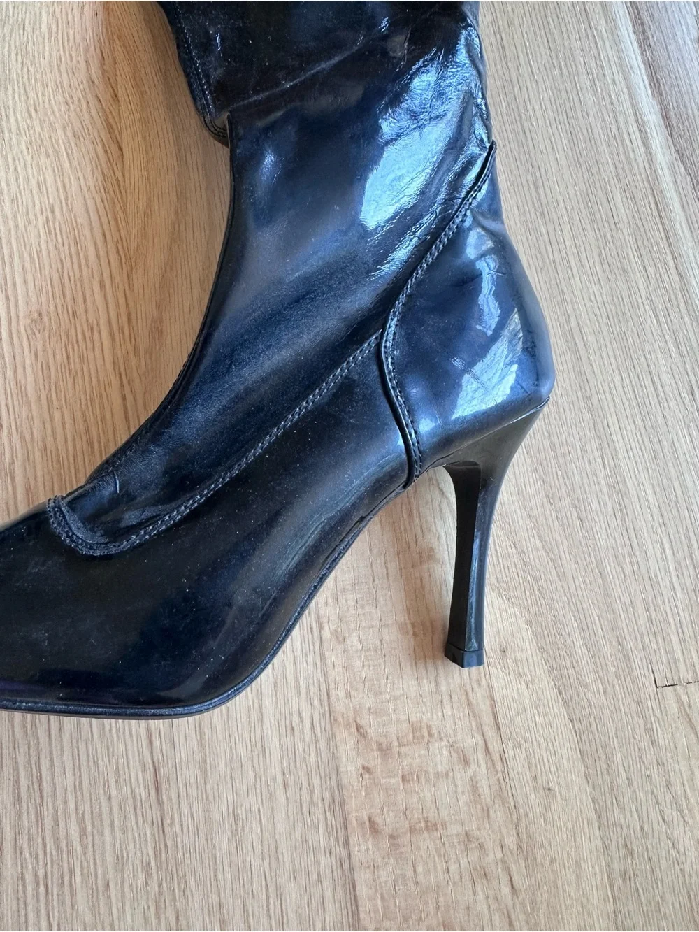 Black Patent Over-the-Knee Pointed-Toe Stiletto Boots